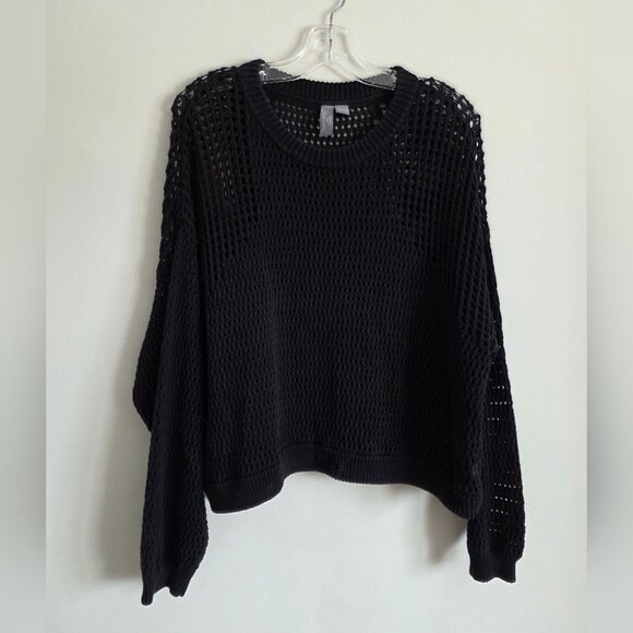 SWEATY BETTY |Tides High Open Weave Jumper sweater Crochet Black Sz 8 - Picture 4 of 9